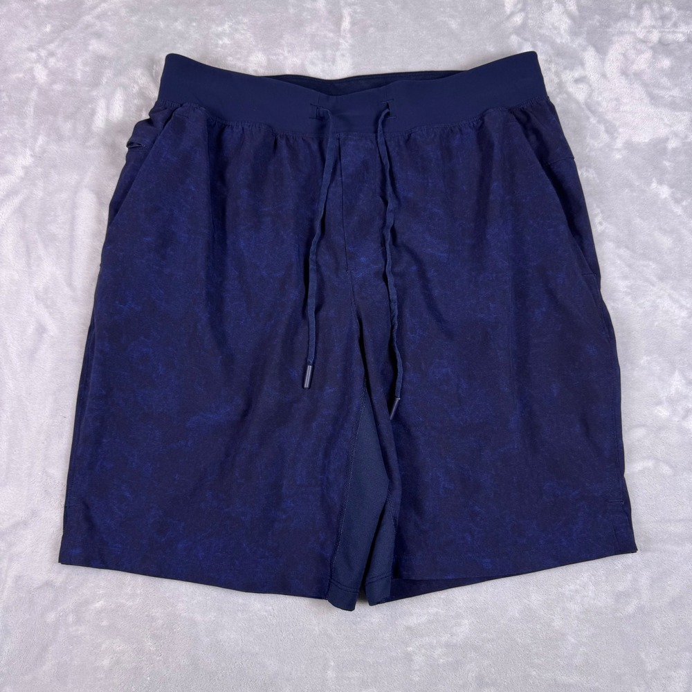 Lululemon Pace Breaker 9 Inch Lined Shorts Mens Large Navy Blue Marble Print